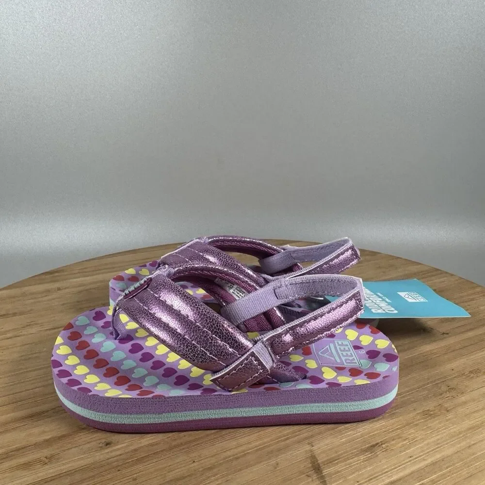 Reef Little‎ Ahi Sandals Purple Hearts Toddler Shoes Size 6 NWT